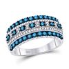 Image 1 : 10kt White Gold Round Blue Color Enhanced Diamond Band Ring 1.00 Cttw