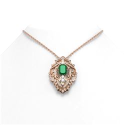 7.41 ctw Emerald & Diamond Necklace 18K Rose Gold