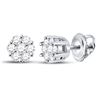 Image 1 : 14kt White Gold Round Diamond Flower Cluster Earrings 1/4 Cttw
