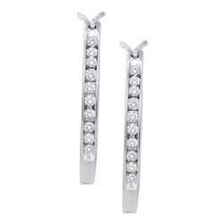 10kt White Gold Round Channel-set Diamond Single Row Hoop Earrings 1/4 Cttw