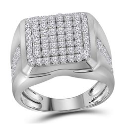 10kt White Gold Mens Round Diamond Square Cluster Fashion Ring 2.00 Cttw