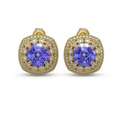 12.99 ctw Tanzanite & Diamond Victorian Earrings 14K Yellow Gold