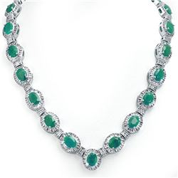 37.70 ctw Emerald & Diamond Necklace 14k White Gold