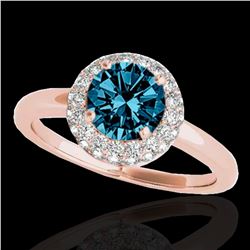 1.43 ctw SI Certified Fancy Blue Diamond Halo Ring 10k Rose Gold