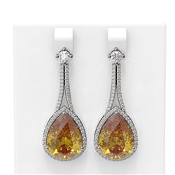 20.9 ctw Canary Citrine & Diamond Earrings 18K White Gold