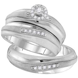 10kt White Gold His & Hers Round Diamond Solitaire Matching Bridal Wedding Ring Band Set 1/5 Cttw