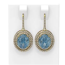 8.01 ctw Blue Topaz & Diamond Earrings 18K Yellow Gold