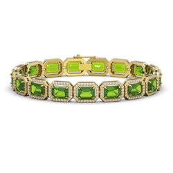 25.41 ctw Peridot & Diamond Micro Pave Halo Bracelet 10k Yellow Gold