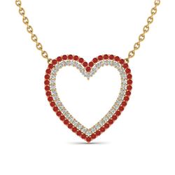 2.50 ctw RED Sapphire & VS/SI Diamond Heart Halo Necklace 10k Yellow Gold