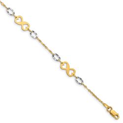 14K Two-tone Polished Infinity Hearts Bracelet - 7 in.