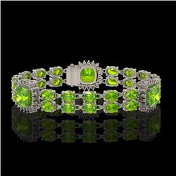 18.93 ctw Peridot & Diamond Bracelet 14K White Gold