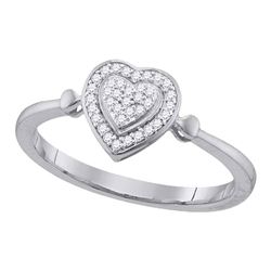 10kt White Gold Round Diamond Heart Frame Cluster Ring 1/10 Cttw