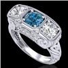 Image 1 : 2.51 ctw Intense Blue Diamond Art Deco 3 Stone Ring 18k White Gold