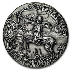 1 oz Silver Antique Round - Zodiac Skull Series (Sagittarius)