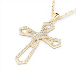 1 ctw Micro Pave VS/SI Diamond CROSS Necklace 18k Yellow Gold