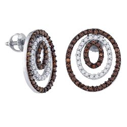 Sterling Silver Round Brown Diamond Circle Stud Earrings 1.00 Cttw