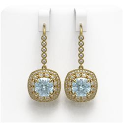10.5 ctw Aquamarine & Diamond Victorian Earrings 14K Yellow Gold