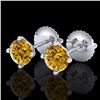 Image 1 : 1.01 ctw Intense Fancy Yellow Diamond Art Deco Earrings 18k White Gold