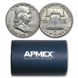 90% Silver Franklin Halves $10 20-Coin Roll Avg Circ