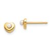 Image 1 : 14k Yellow Gold White Button Pearl Heart Post Earrings