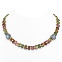 43.35 ctw Sapphire & Diamond Necklace 14K Yellow Gold