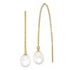 Image 1 : 14k Yellow Gold White Rice Pearl Cable Chain Earrings - 7-8 mm
