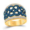 Image 1 : 10kt Yellow Gold Round Blue Color Enhanced Diamond Linked Heart Ring 1/2 Cttw