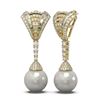 Image 2 : 3 ctw Diamond & Pearl Earrings 18K Yellow Gold