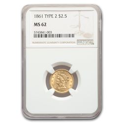 1861 $2.50 Liberty Gold Quarter Eagle Type-II MS-62 NGC
