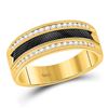Image 1 : 14kt Yellow Gold Mens Round Diamond Double Row Black Textured Wedding Band Ring 1/4 Cttw