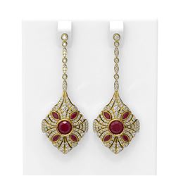 4.19 ctw Ruby & Diamond Earrings 18K Yellow Gold