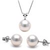 Image 1 : White Japanese Akoya Pearl Solitaire Pendant and Classic Stud Earring Set