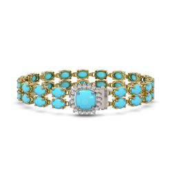 13.37 ctw Turquoise & Diamond Bracelet 14K Yellow Gold