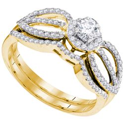 10kt Yellow Gold Round Diamond Bridal Wedding Engagement Ring Band Set 1/2 Cttw
