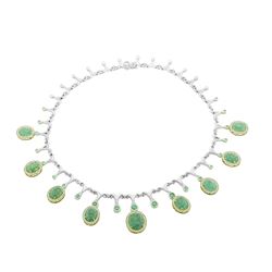 GIA Certified 32.37ct Natural Emerald 14k and 18k White & Yellow Gold Necklace