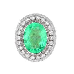 GIA Certified 14.78ct Natural Colombian Emerald 18K White Gold Ring