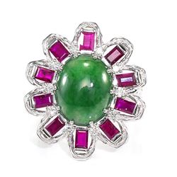 GIA 5.05ct Type A Imperial Jadeite Jade 18K White Gold Ring