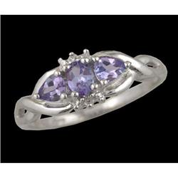 Sparkling Three Stone Tanazanite Diamond Ring