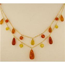 14KY Gold Pear Shaped Amber Drop Necklace