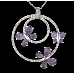 14KW Gold Iolite/.38ct Diamond Double Circle Ne