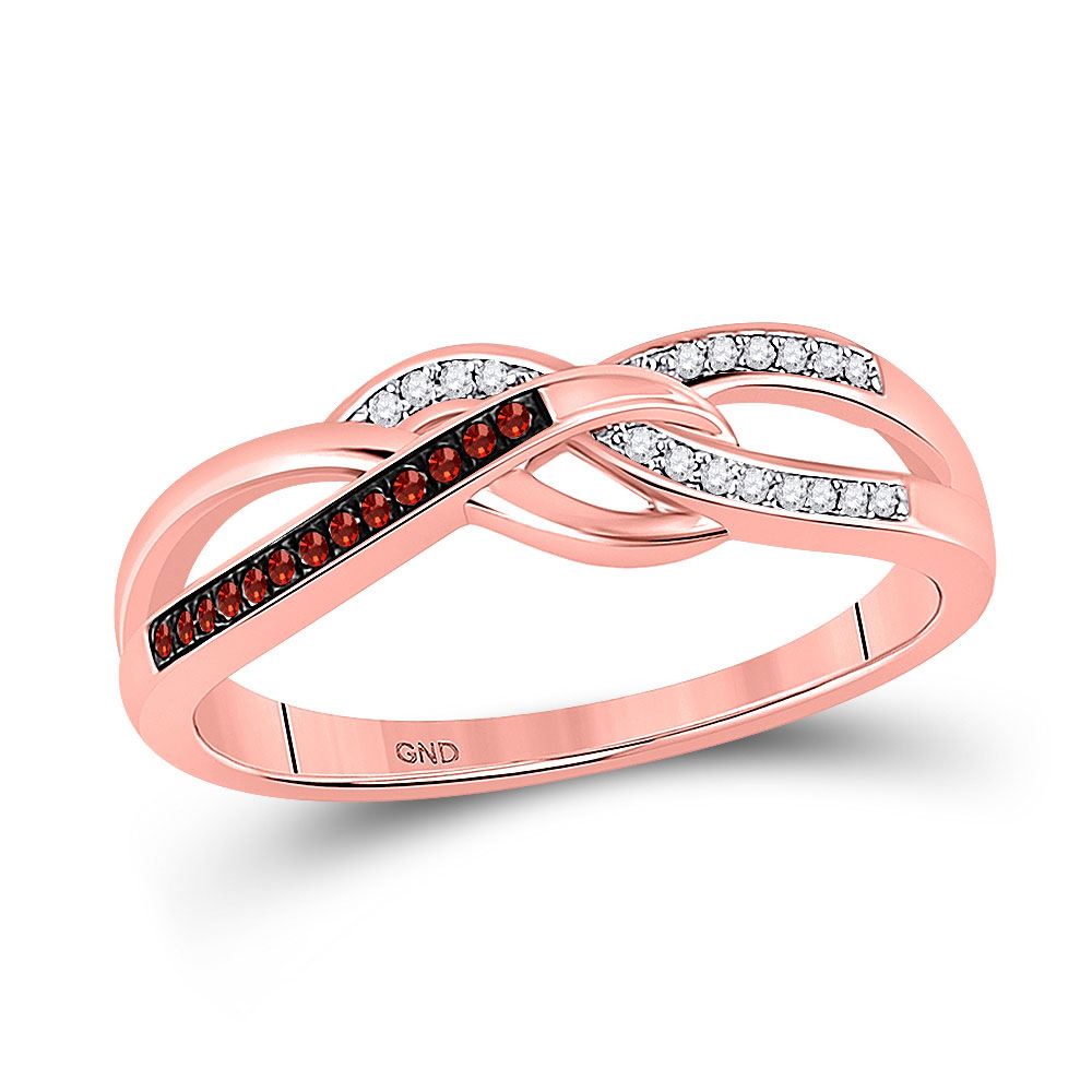 10kt Rose Gold Round Red Color Enhanced Diamond Woven Band Ring 1/12 Cttw
