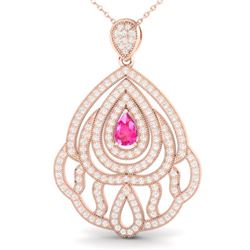 2 ctw Pink Sapphire & Micro Pave VS/SI Diamond Necklace 14k Rose Gold