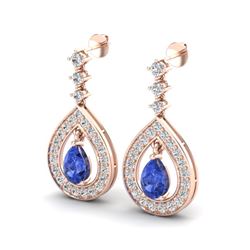 2.25 ctw Tanzanite & Micro Pave VS/SI Diamond Earrings 14k Rose Gold