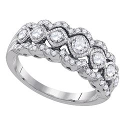 14kt White Gold Round Diamond Contoured Fashion Band Ring 3/4 Cttw