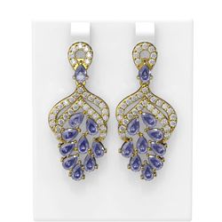 13.41 ctw Tanzanite & Diamond Earrings 18K Yellow Gold