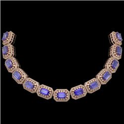 112.65 ctw Tanzanite & Diamond Victorian Necklace 14K Rose Gold