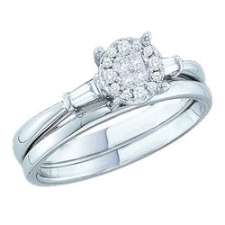 14kt White Gold Princess Diamond Bridal Wedding Engagement Ring Band Set 1/5 Cttw