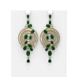 22.97 ctw Emerald & Diamond Earrings 18K Yellow Gold