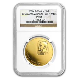 1962 Israel Gold 100 Lirot Chaim Weizmann PF-64 NGC