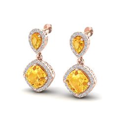 5 ctw Citrine & Micro Pave VS/SI Diamond Earrings Designer 10k Rose Gold